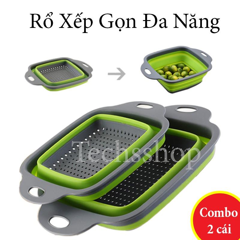 Combo 2 Rổ Xếp Gọn Trong Nhà Bếp - Loại Vuông Và Loại Tròn