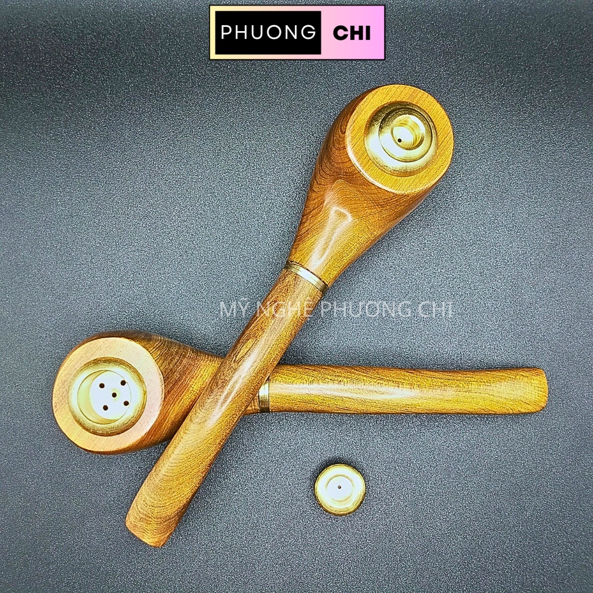 Tẩu Hút Thuốc_Lá Sợi bằng gỗ thơm nối đầu đồng | Mỹ Nghệ Phương Chi