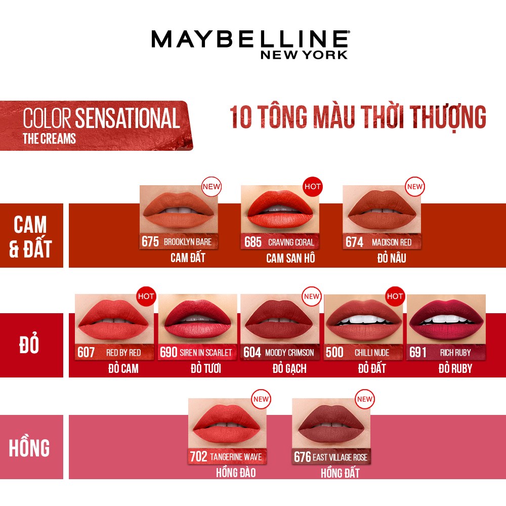 Son Lì Mịn Môi Không Khô Môi Maybelline New York Color Sensational The Creamy Mattes Lipstick 3.9g