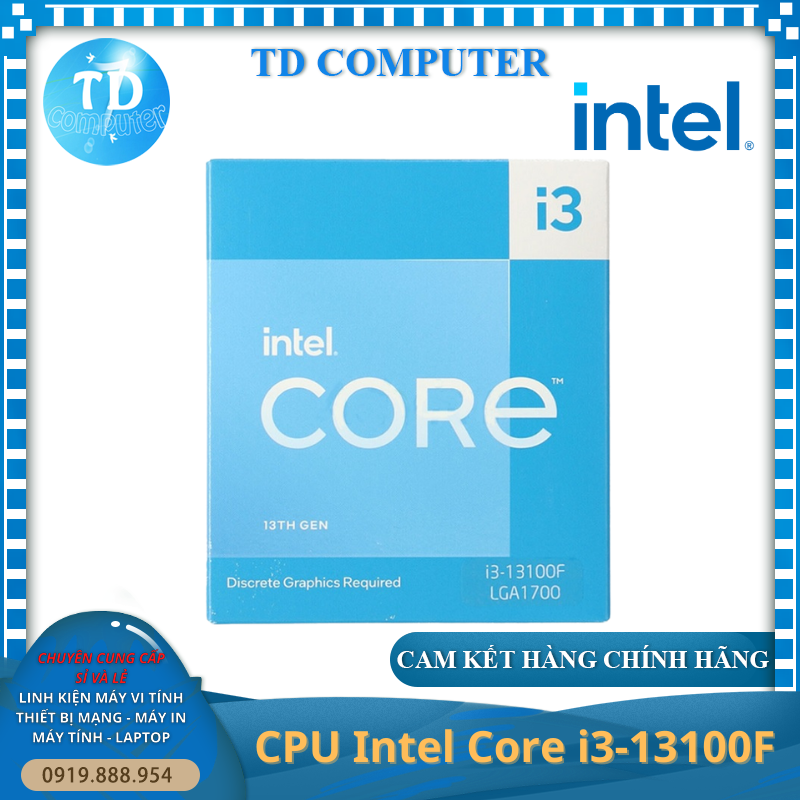 CPU Intel Core i3 13100F ~ 3.4GHz (không có GPU Socket 1700, 4 nhân 8 luồng 12Mb) - Hàng chính hãng FPT phân phối