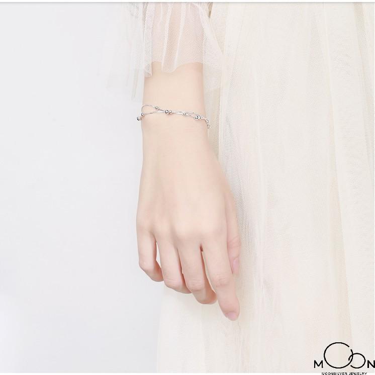 Lắc tay bạc moonsilver, vòng tay bạc nữ dây kép bi nhỏ xinh