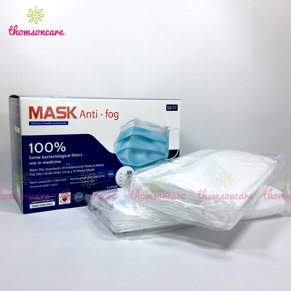 Hộp khẩu trang y tế 4 lớp Asante kháng khuẩn 50 cái màu Trắng lọc bụi, vi khuẩn Chống Ô Nhiễm
