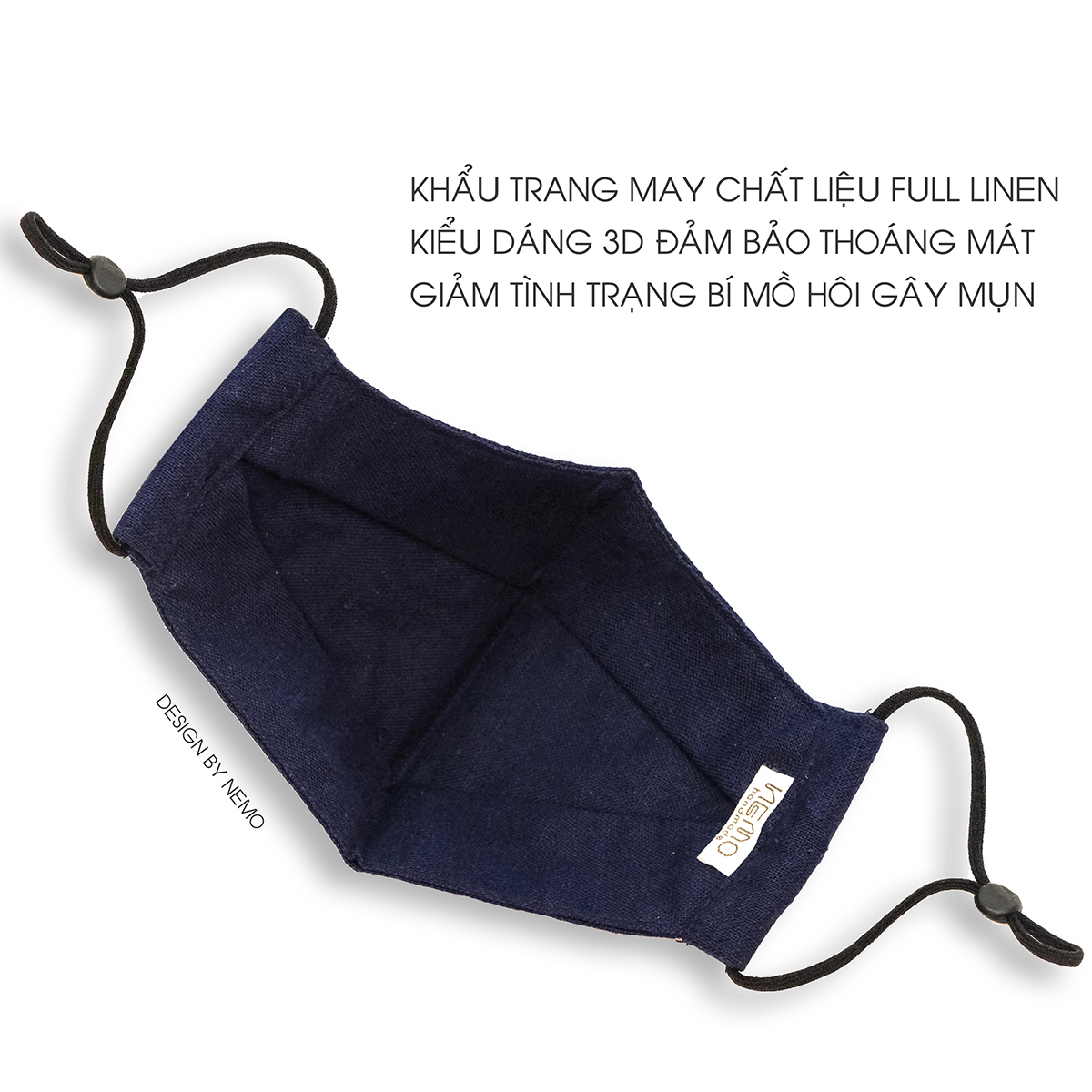 KHẨU TRANG 4D NEMO Full Linen Cao Cấp, Chống Nắng, Lọc Bụi, Lọc Khuẩn, Thoáng Khí, Thấm Hút Mồ Hôi, Ngừa Mụn - KTDLN