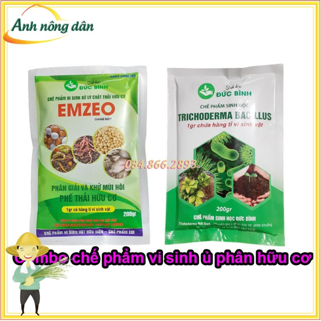 Combo 2 gói Chế phẩm vi sinh trichoderma bacillus + chế phẩm EMZEO ủ rác thải hữu cơ, rơm rạ, phân chuồng