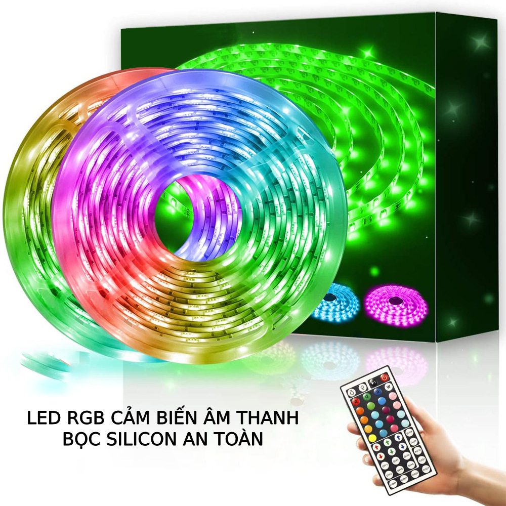 Đèn LED RGB bọc silicon 16 triệu màu kèm bộ điều khiển hiện đại, Dải đèn trang trí nháy đèn theo nhạc decor trang trí mọi không gian