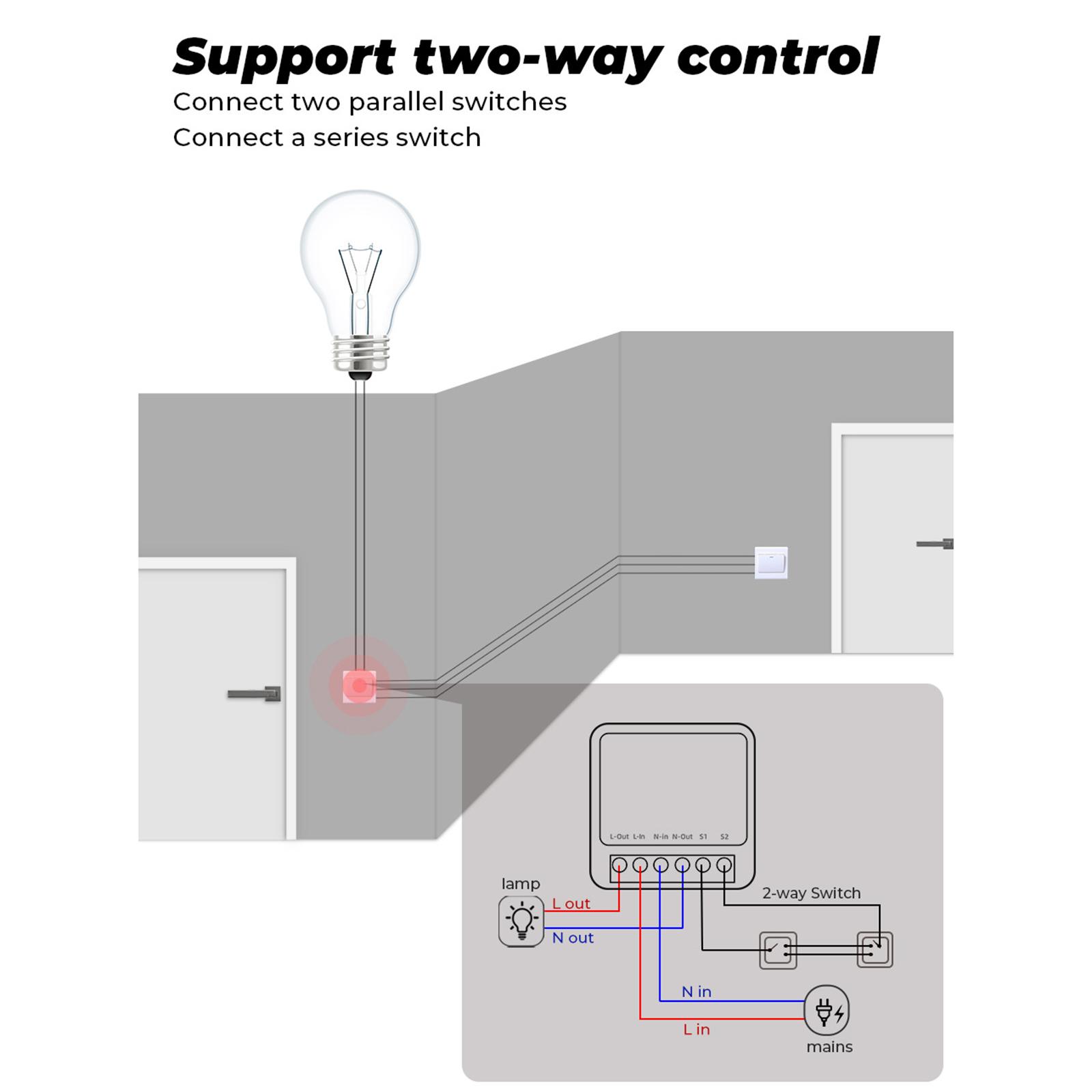 Mini 10A/16A WiFi DIY Smart Switch 2 Way External Remote Control Switch Work with Alexa
