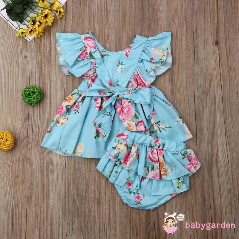 Đầm Bé Gái Size Từ 5kg Đến 8kg Hoa Hồng Xanh Tặng Kèm Quần Vải Lụa Mềm Siêu Xinh