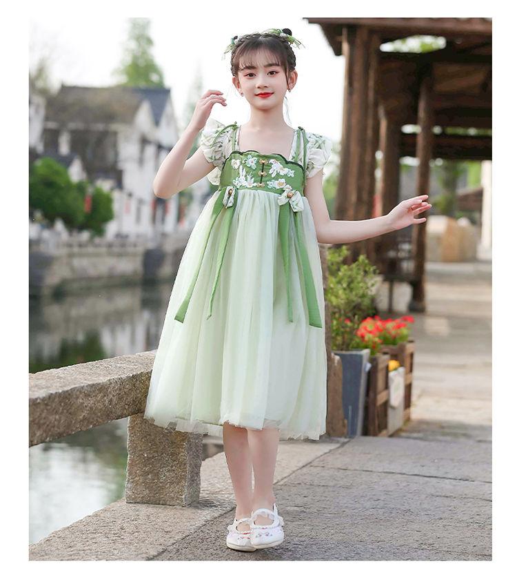 CHENGRUI Trang phục mùa hè cổ điển của cô gái ăn mặc mùa hè 2023 váy trẻ em mùa hè cô gái lớn Đường ăn mặc mùa hè ngắn tay áo
