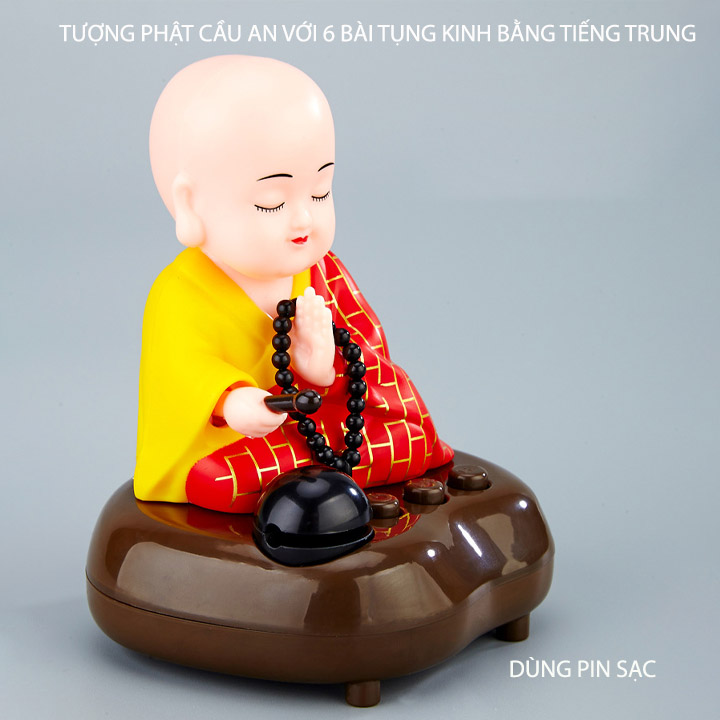 Tượng phật cầu an có loa kiêm phát 6 bài tụng kinh tiếng Trung, để trên xe ô tô, phòng thời tiện dụng