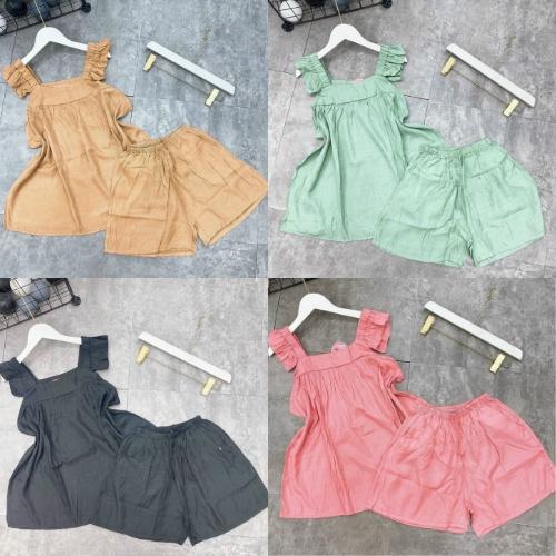Đồ ngủ,sét đũi mặc nhà nữ mùa hè áo 2 dây quần short cạp chun vải đũi mềm mát cao cấp