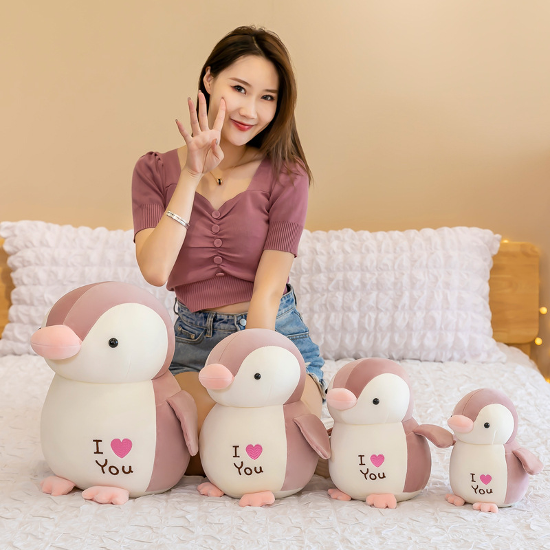 Gấu Bông Chim Cánh Cụt I Love You Siêu Dễ Thương Mềm Mịn Cho Bé Yêu (25cm---&gt;35cm) Vải Miniso 4 Chiều Co Giãn Êm Ái, Hàng Cao Cấp An Toàn Cho Trẻ Nhỏ