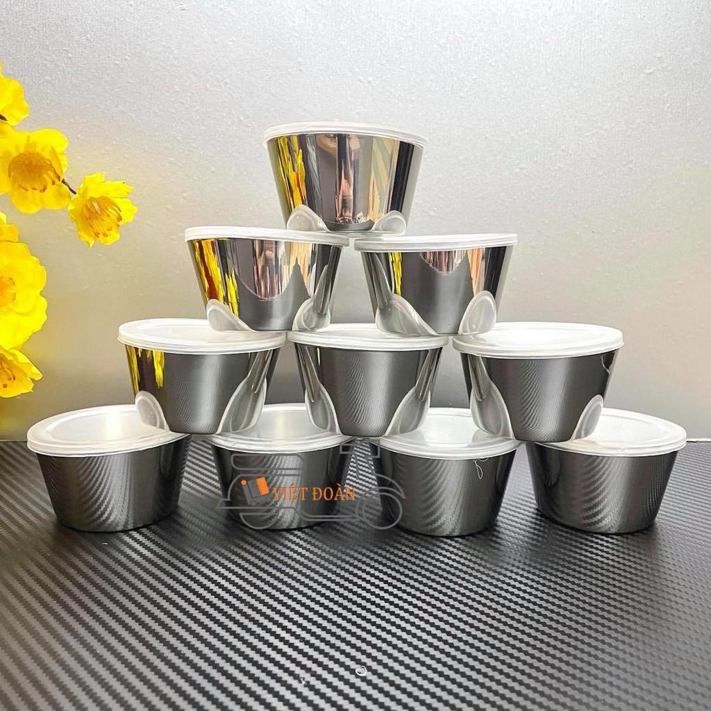 Khuôn Bánh FLAN, BÁNH CUPCAKE, RAU CÂU, PUDDING Inox cao cấp, sáng bóng KHÔNG RỈ - Combo 10 khuôn 7x4 cm (Kèm nắp)