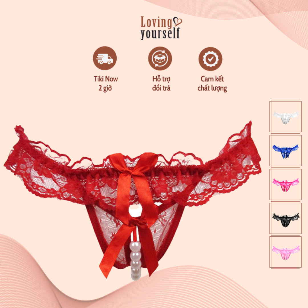 Combo 2 Quần Lót Lọt Khe Phối Ren Hở Đáy Đính Hạt Ngọc Trai Gợi Cảm Cho Nữ LYEQ059