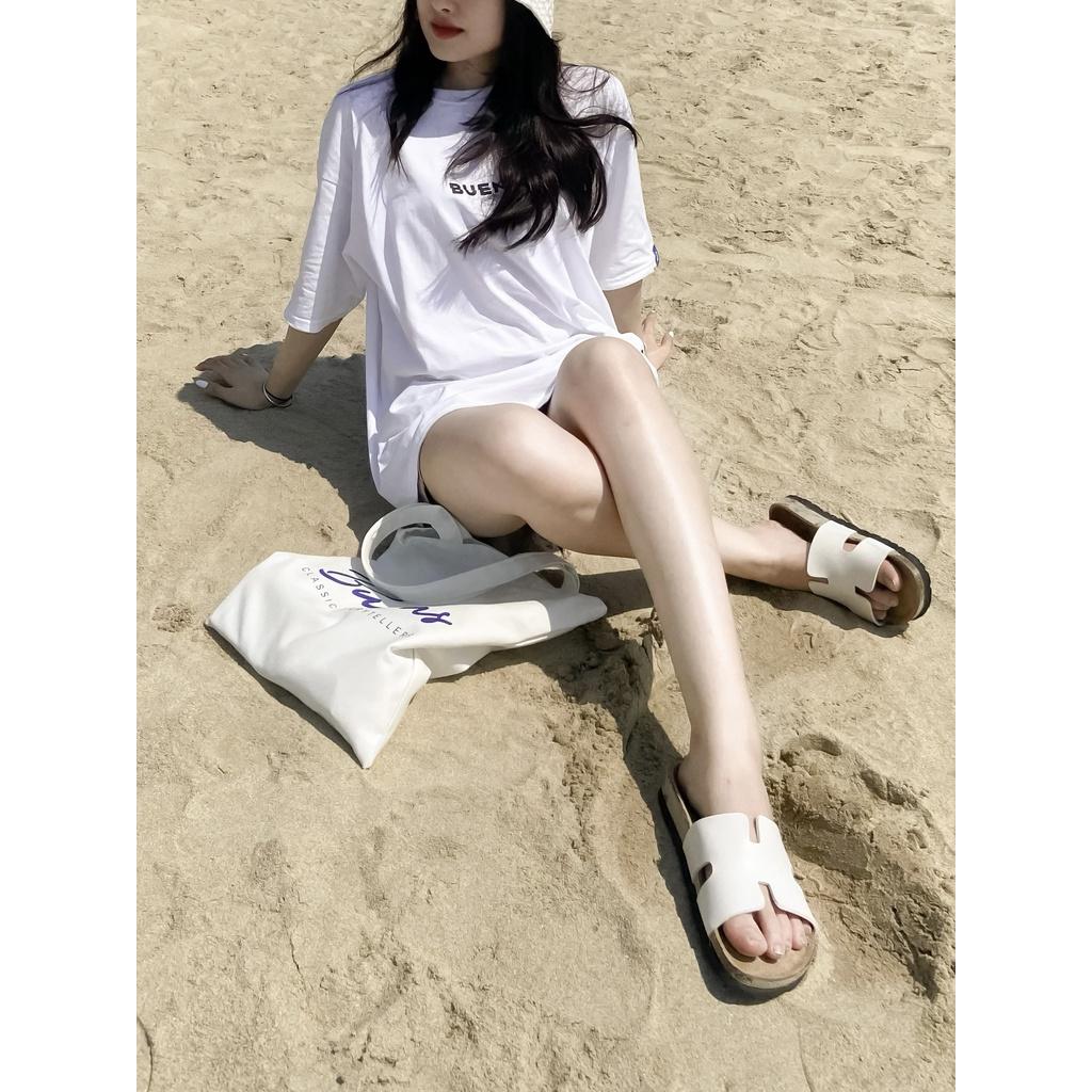 Dép đế trấu nam nữ da bò unisex birken quai ngang Buenas - BU05