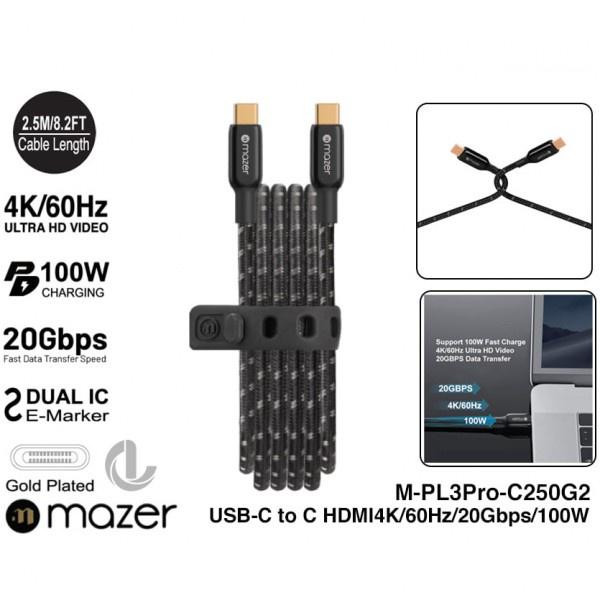 Dây Cáp Mazer Infinite LINK 3 Pro Cable USB-C TO USB-C HDMI4K/60Hz USB-C TO USB-C,dành cho Sạc và đồng bộ hóa điện thoại Hàng Chính Hãng