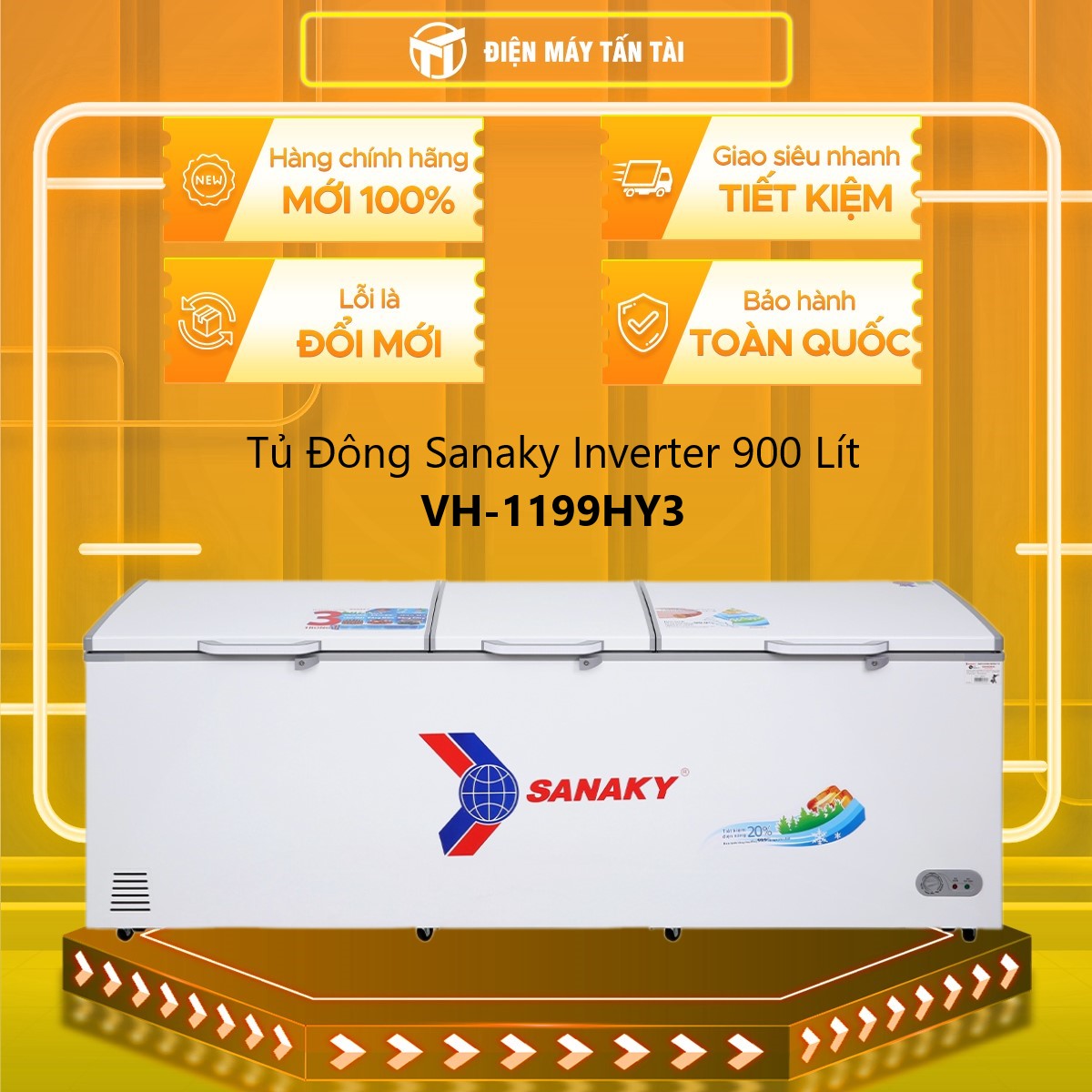 TỦ ĐÔNG 3 CÁNH SANAKY INVERTER 1143 LÍT VH-1399HY3 ĐỒNG (R600A) - HÀNG CHÍNH HÃNG - CHỈ GIAO HCM