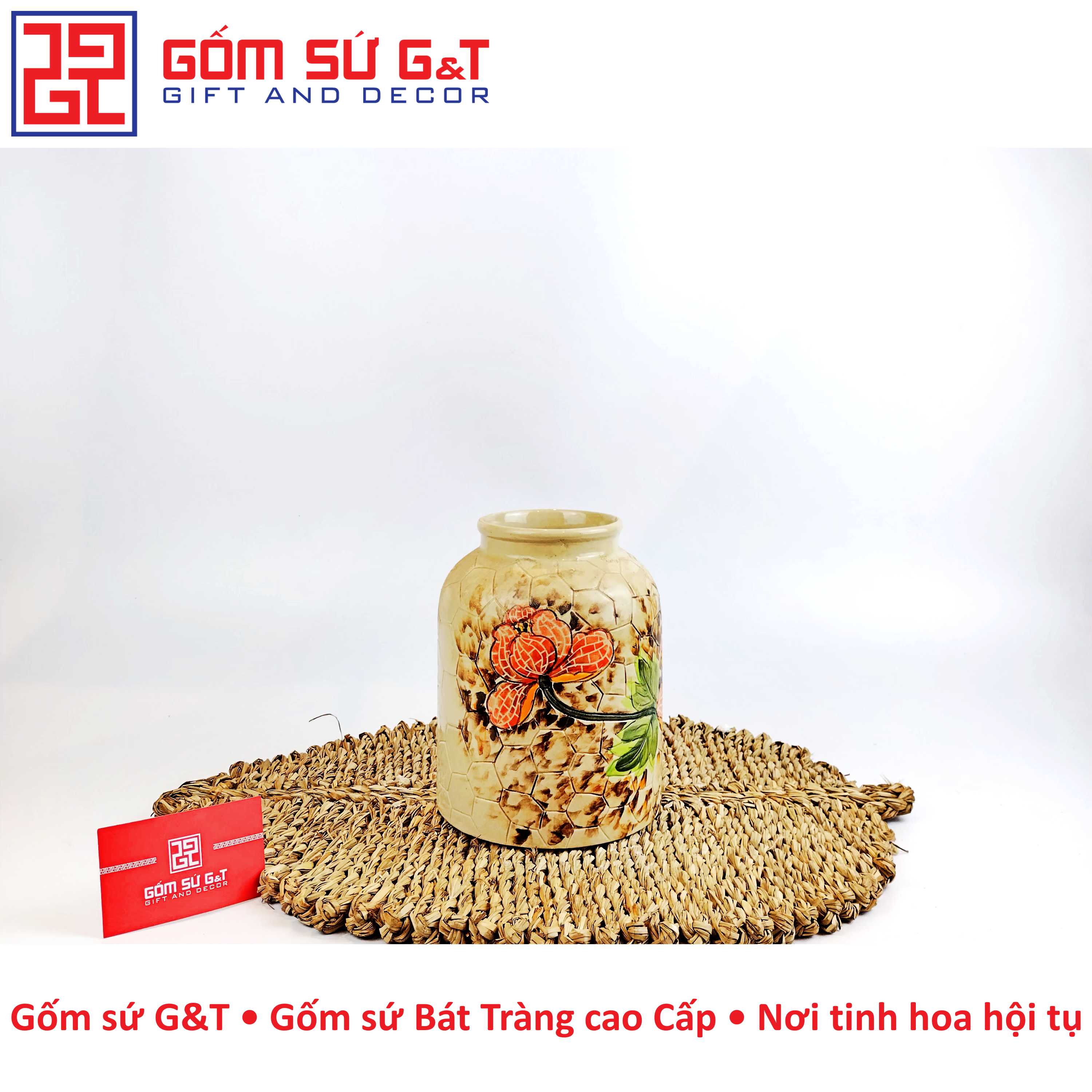 Lọ hoa đầm thấp hoa phù dung Gốm Sứ G&amp;T