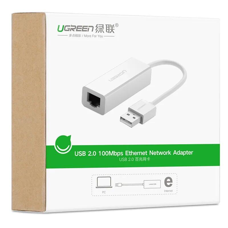 Ugreen UG30295CR128TK 15CM màu Trắng Cáp chuyển đổi USB 2.0 sang cổng LAN RJ45 tốc độ 100Mbps vỏ nhựa - HÀNG CHÍNH HÃNG