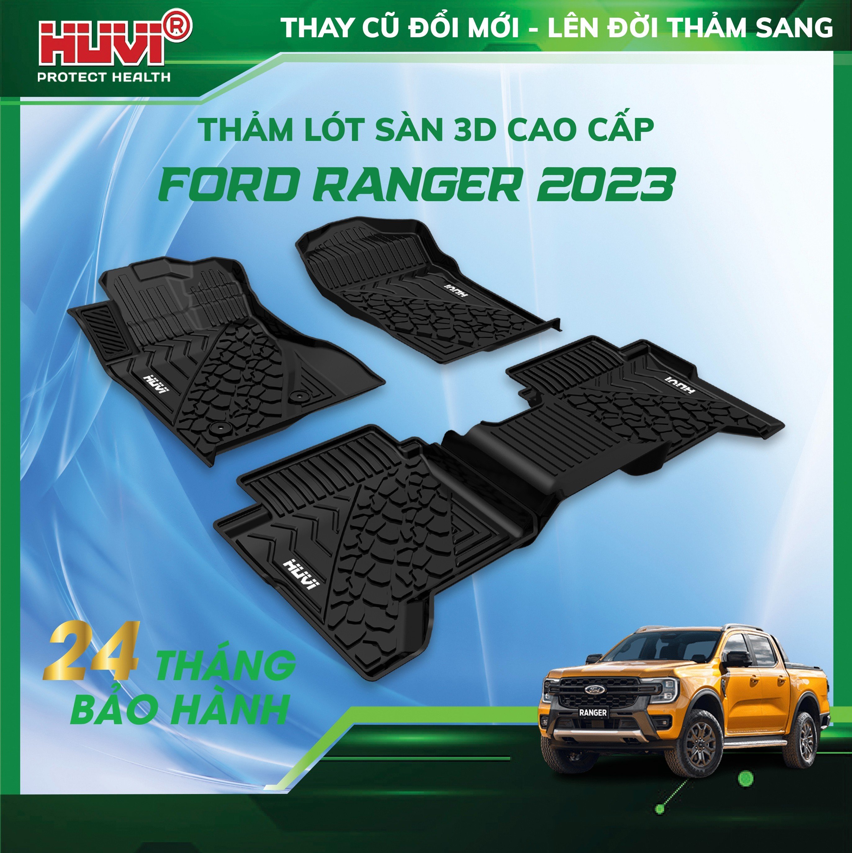 Thảm lót sàn ô tô 3D Ford Ranger 2023 nhựa TPE thân thiện môi trường