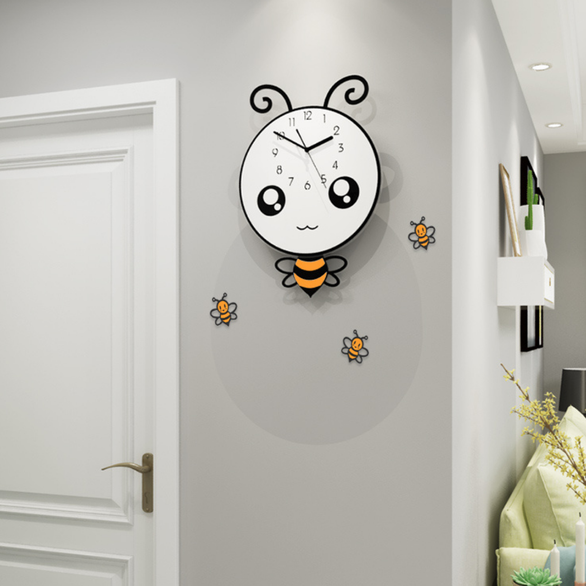 Đồng hồ trang trí hoạt hình dễ thương - KHÔNG CẦN KHOAN TƯỜNG - Tặng kèm 3 con ong nhỏ như hình, pin và kim thay thế