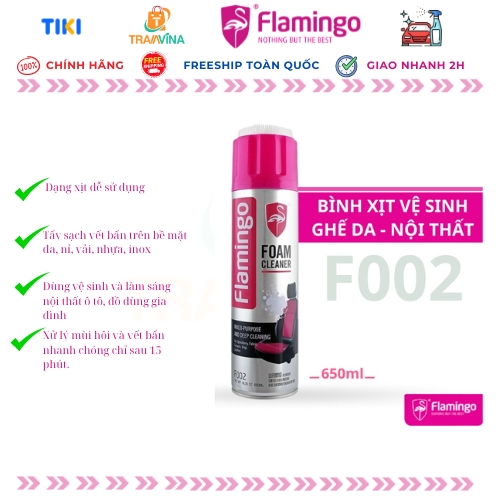 Bình xịt vệ sinh nội thất ô tô, xe hơi, ghế da dạng bọt Flamingo F002 - 650ml-Hàng Chính Hãng