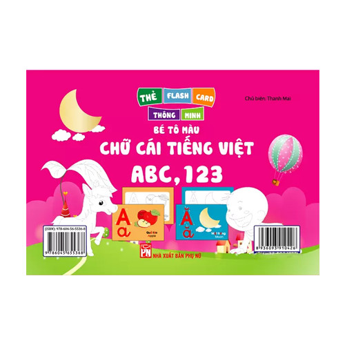 Thẻ Flash  Thông  Minh Bé Tô Màu Chữ Cái Tiếng Việt  ABC,123 - Thẻ in 2 Mặt, Kích Thước 11 x 16 cm, Song Ngữ Anh Việt (44 Thẻ)