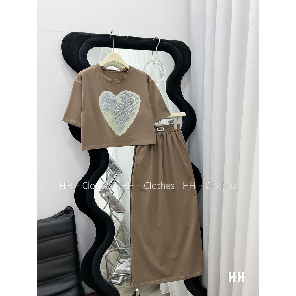SET BỘ ĐI CHƠI, SET 2 MÓN ÁO CROPTOP TIM CỔ TRÒN TAY NGẮN PHỐI CHÂN VÁY CỰC TRẺ TRUNG