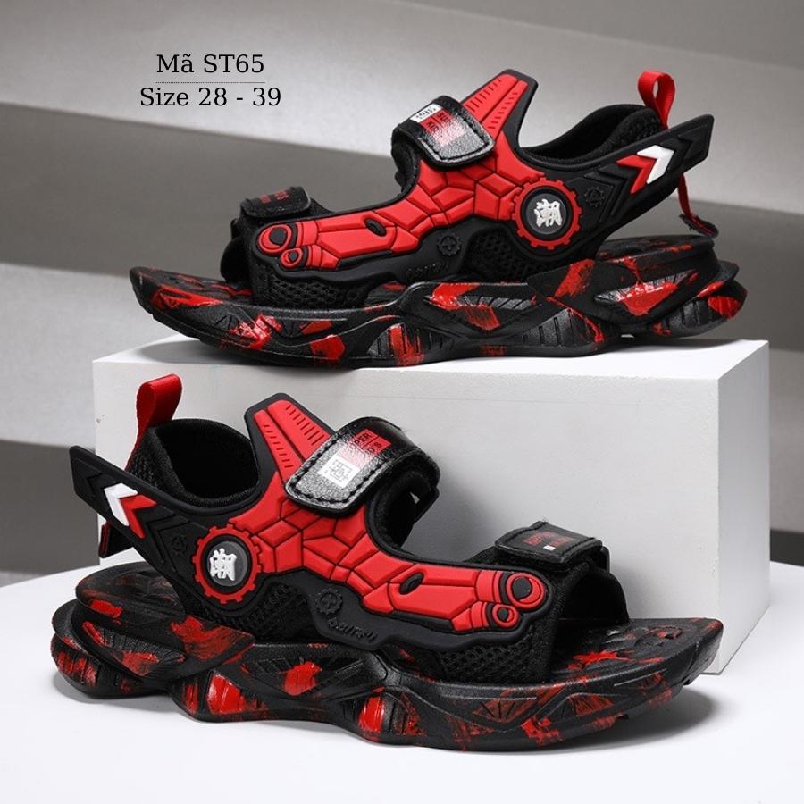 Giày sandal bé trai siêu nhân spiderman đỏ đen thể thao mang êm chống trơn dép có quai hậu dán dễ tháo sỏ phù hợp cho trẻ em đi học đi biển LIMIBABY ST65