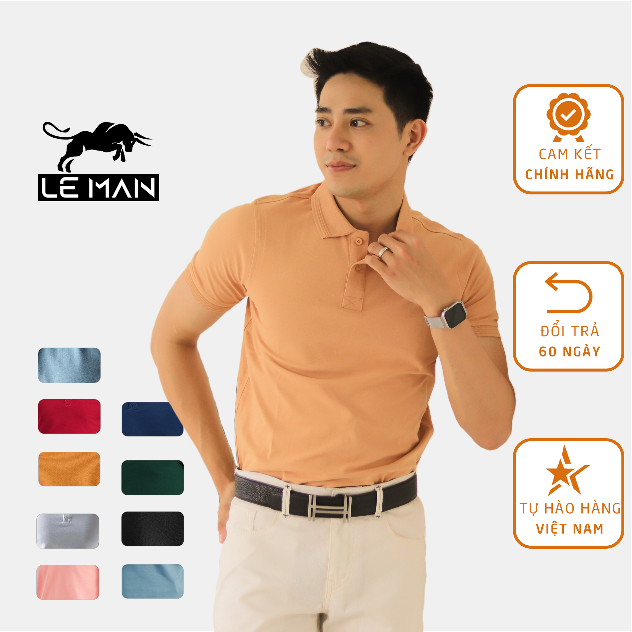 Áo thun polo nam Leman PL061 vải CVC Premium Pique Phom Slimfit tôn dáng