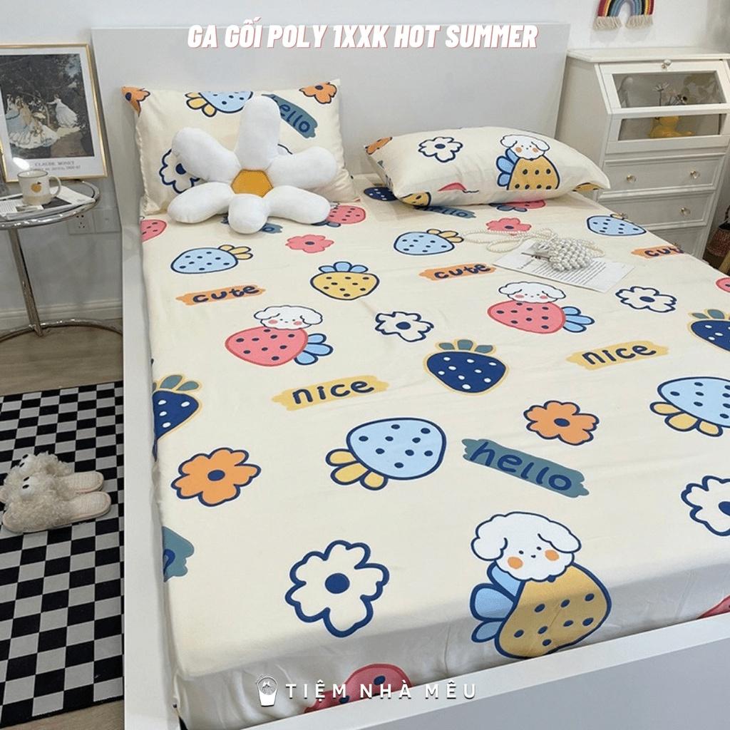 Bộ Ga Gối Cotton Polym6/m8/2m - Tiệm Nhà Mêu Set 3 Món Ga 2 Vỏ Gối Cotton Poly Hoa Tiết Dễ Thương Cao Cấp