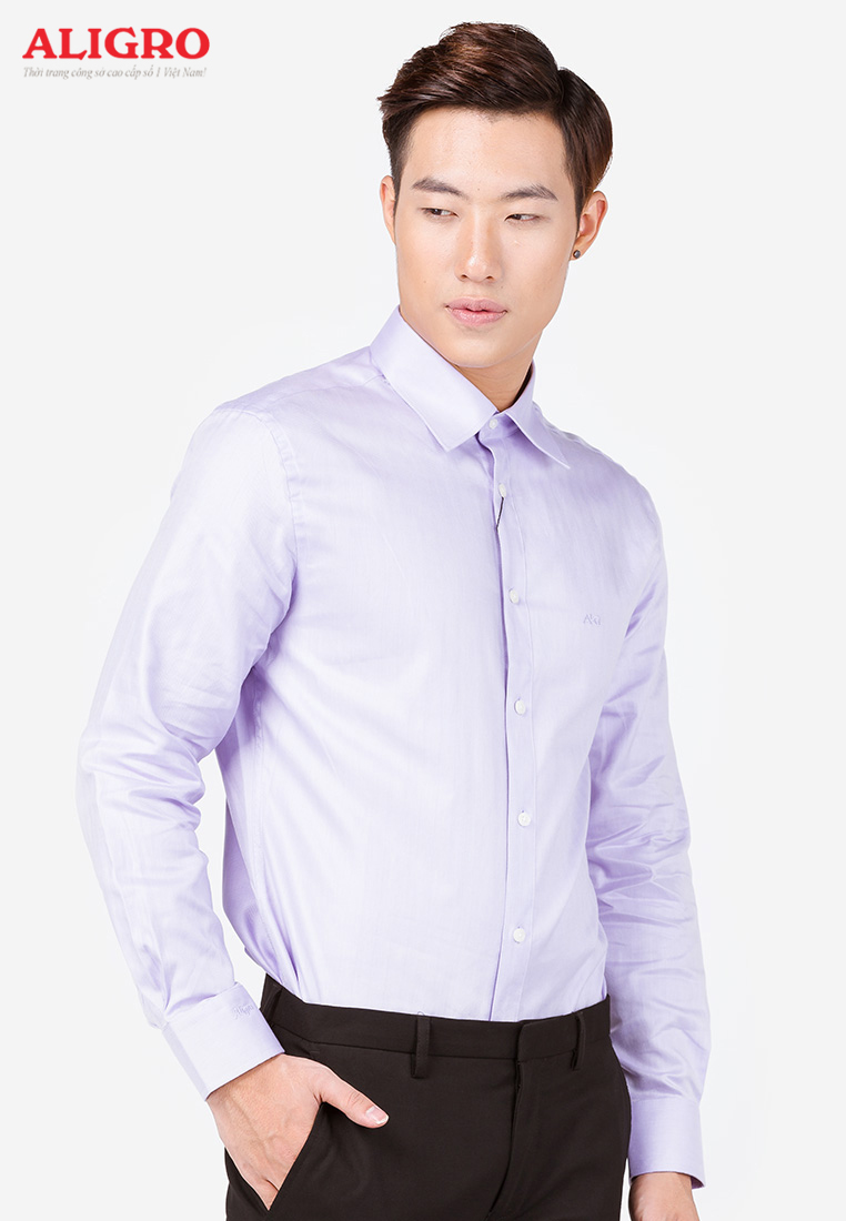 Áo sơ mi nam dài tay ALIGRO 100% chất cotton màu tím nhạt cổ bẻ dáng ôm body, thanh lịch ALGS036