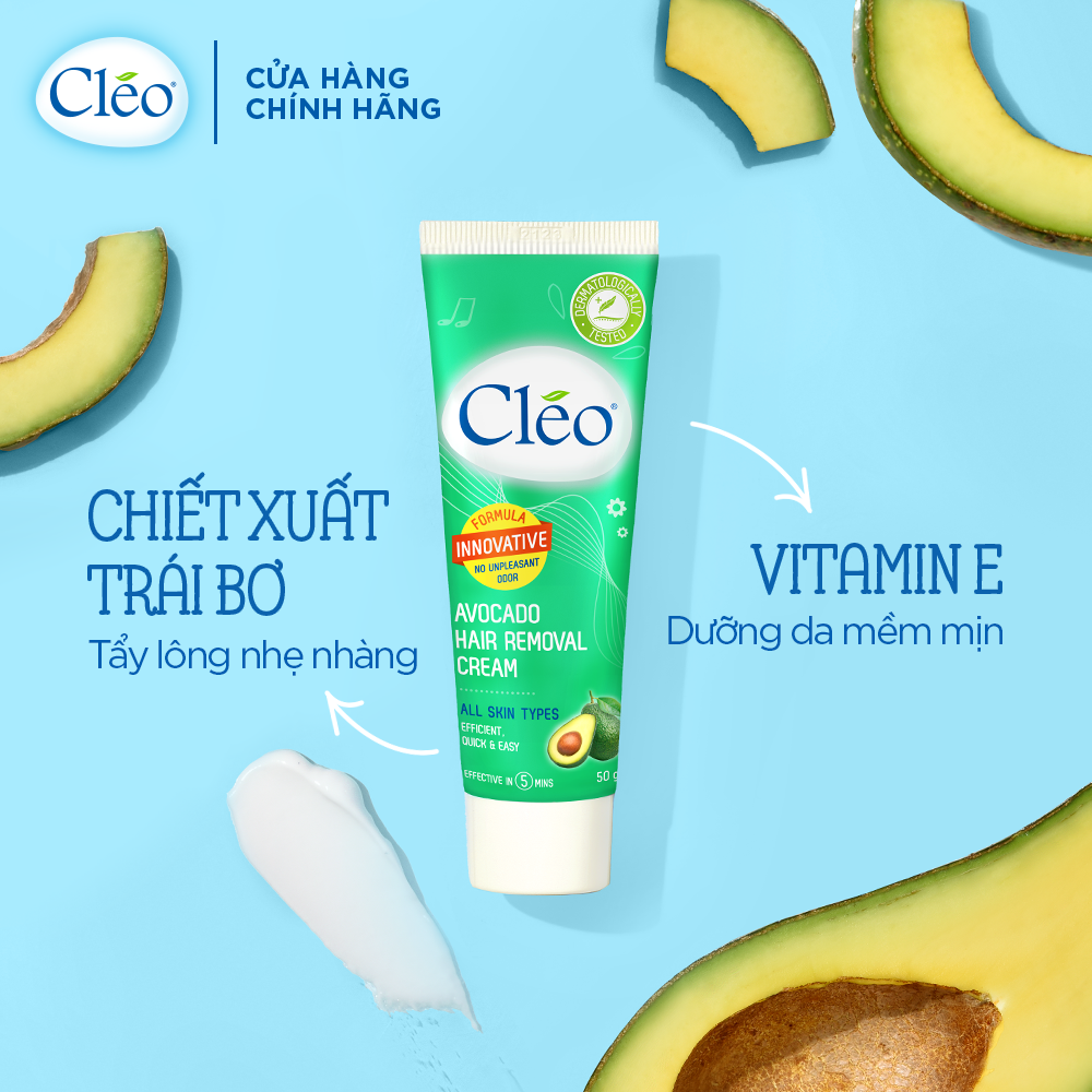 Combo Kem Bơ Tẩy Lông Nách Cléo 50g Hương Thơm Dễ Chịu &amp; Lotion Tẩy Lông Tay, Chân Cléo 90ml cho Mọi Loại Da Kể Cả Da Nhạy Cảm