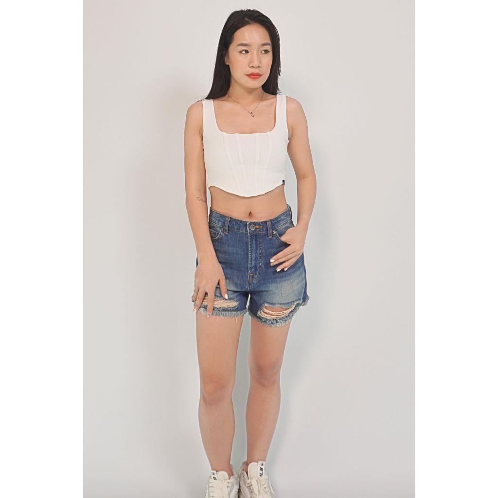 Quần short jean nữ lưng cao SJS01_Quần bò jean chất Denim co giãn thương hiệu Samma Jeans