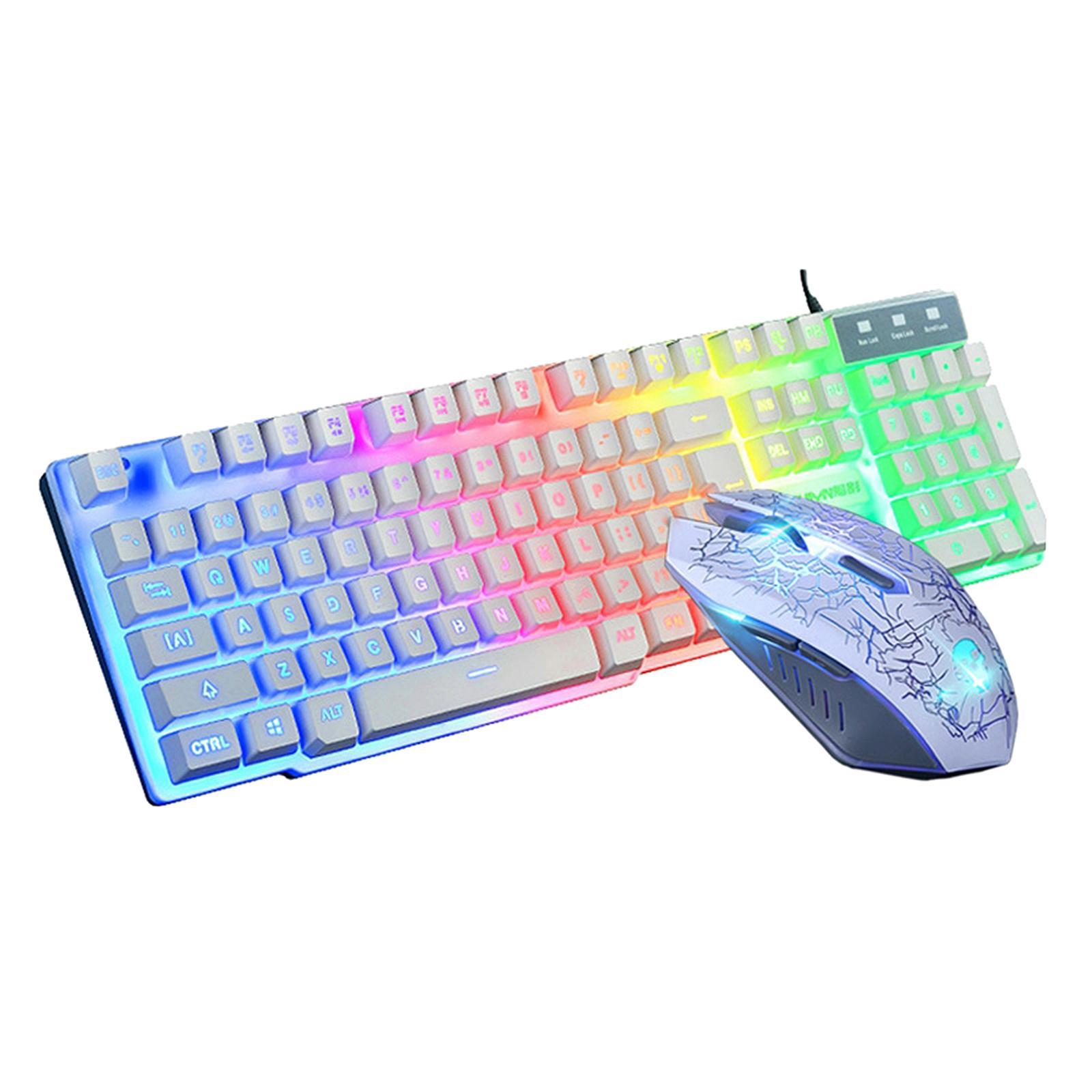 T6 Rainbow LED USB Wired Gaming Keyboard & Mouse Pad Set for PC Laptop Black