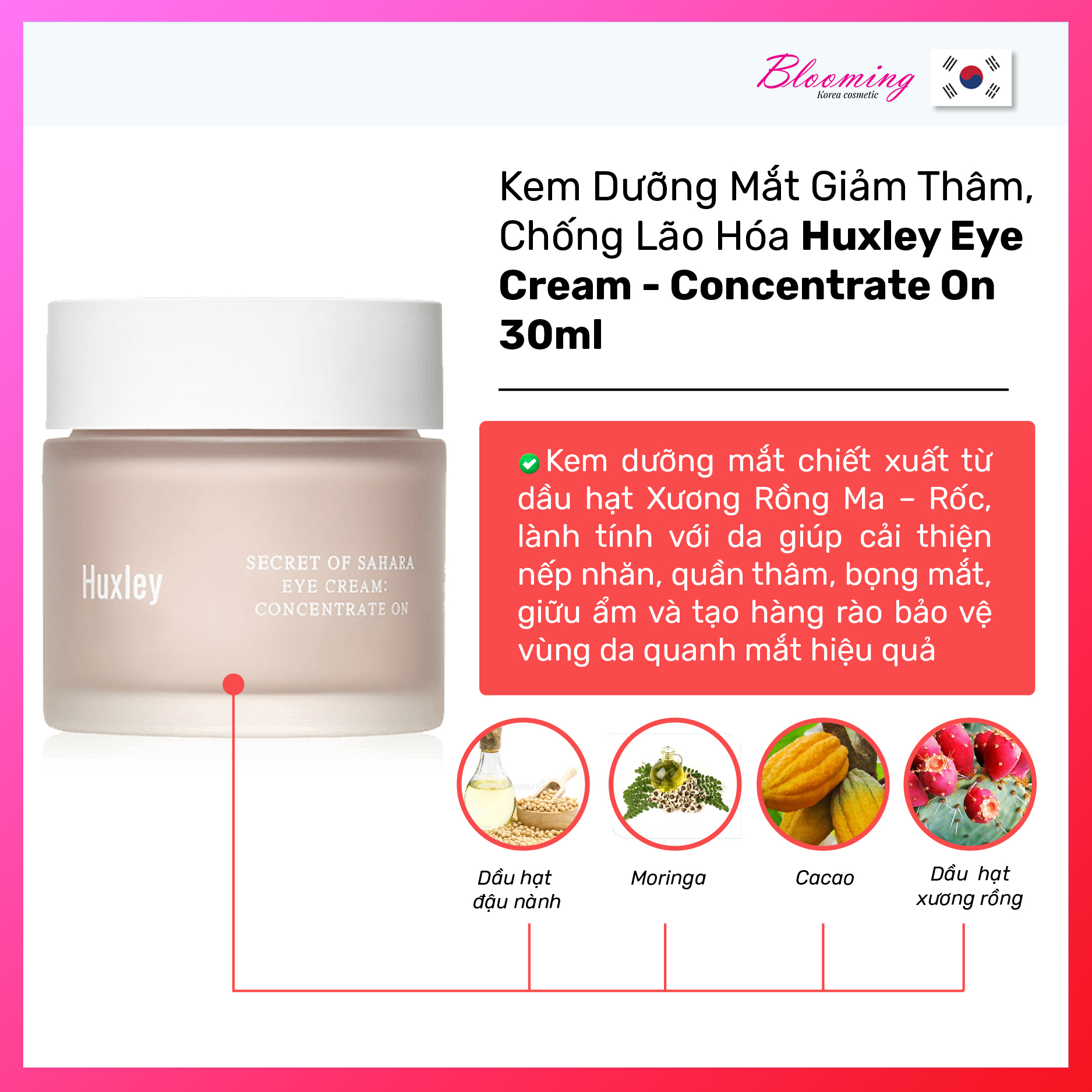 Kem Dưỡng Mắt Giảm Thâm, Chống Lão Hóa Huxley Eye Cream - Concentrate On 30ml