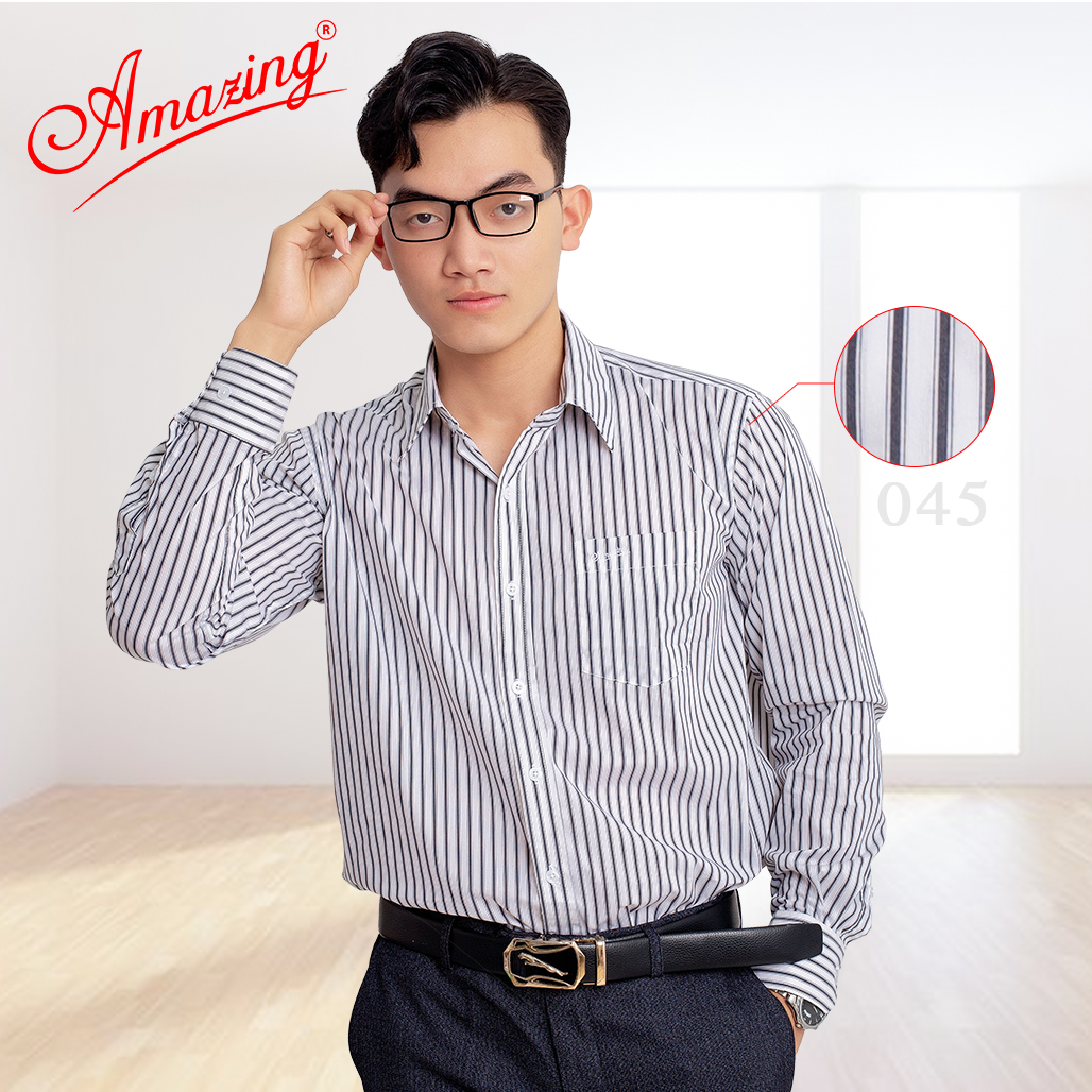 Áo sọc tay dài, sơ mi nam Amazing, thiết kế kẻ trang trọng, tone màu nhẹ nhàng, thời trang công sở cao cấp, dài tay