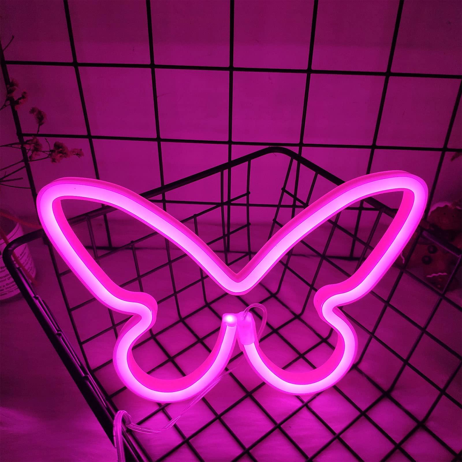 Rosa Butterfly neon Butterfly Butterfly Neon Dấu hiệu USB / Pin Đèn đêm Đèn tường Quà tặng tốt nhất cho đám cưới Lễ kỷ niệm trang trí tường sinh nhật Bữa tiệc cắm trại Phòng khách phòng khách