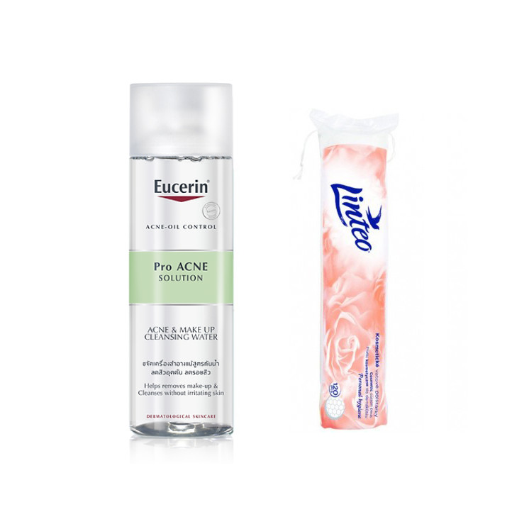 Nước tẩy trang cho da nhờn mụn Eucerin ProAcne Make Up Cleansing Water 200ml + Tặng bông tẩy trang 80 miếng