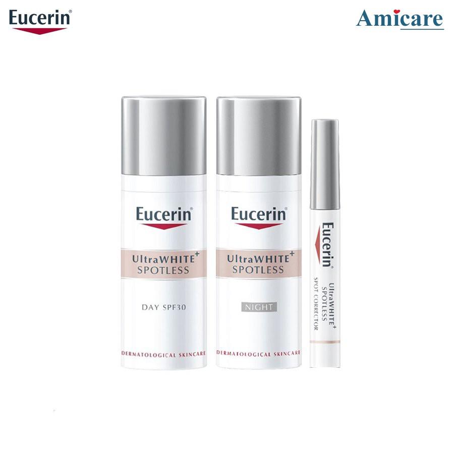 Combo Eucerin Ultrawhite+ Spotless: Kem Dưỡng Trắng Da Ngày, Đêm Và Tinh Chất Giảm Thâm Nám