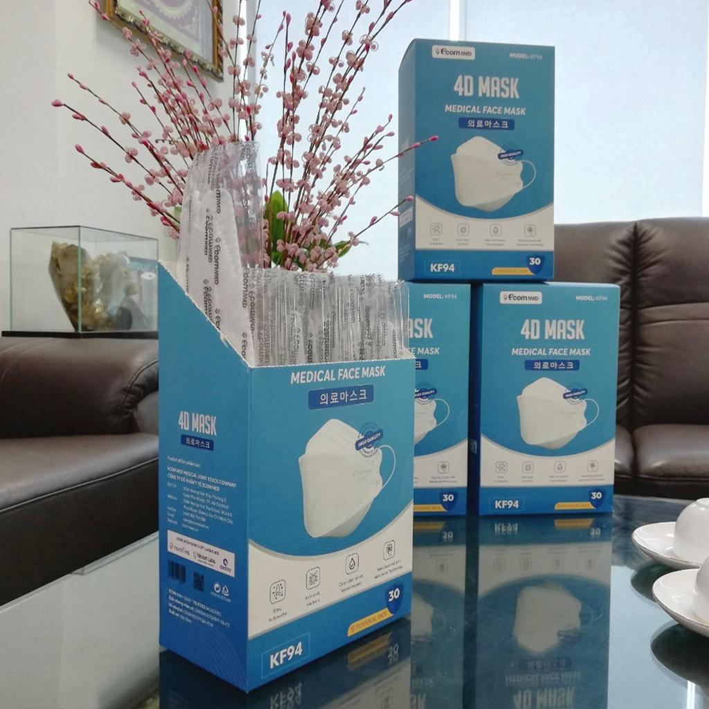 Combo 5 Hộp Khẩu Trang 4D KF94 EcomMed (Hộp 30 cái) - Tặng Thêm 2 Bịch 10 cái - Đạt chuẩn FDA Hoa Kỳ