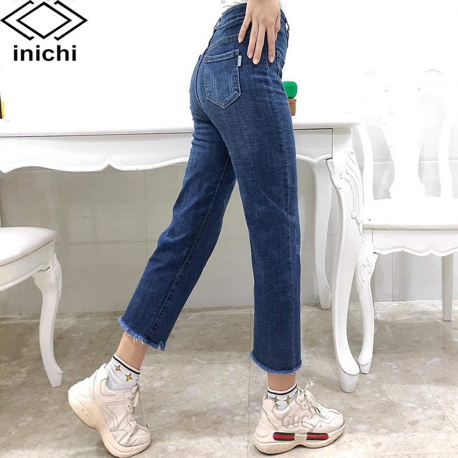 Quần jean nữ Q683 baggy chất bò cạp cao xước ít INICHI Official