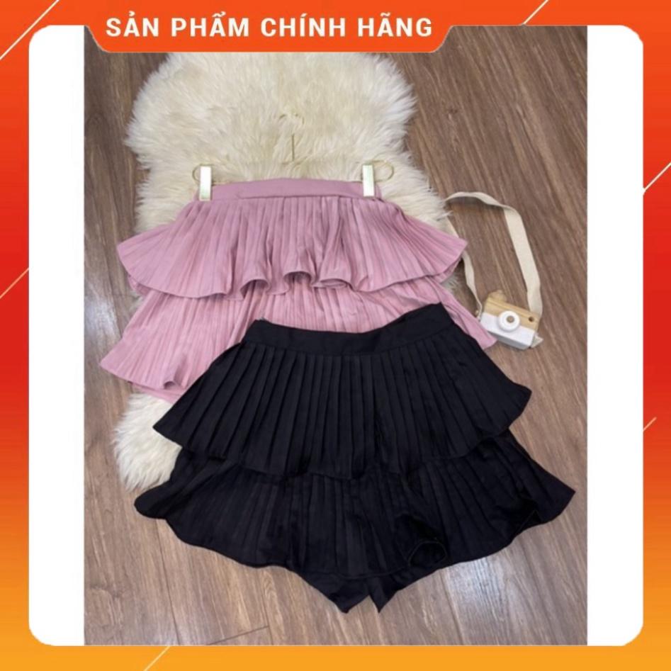 BIGSIZE 50-90KG Chân váy dập ly 2 tầng cotton lạnh cạp cao màu đen bigsize Quảng Châu kn ngoại cỡ đi biển dự