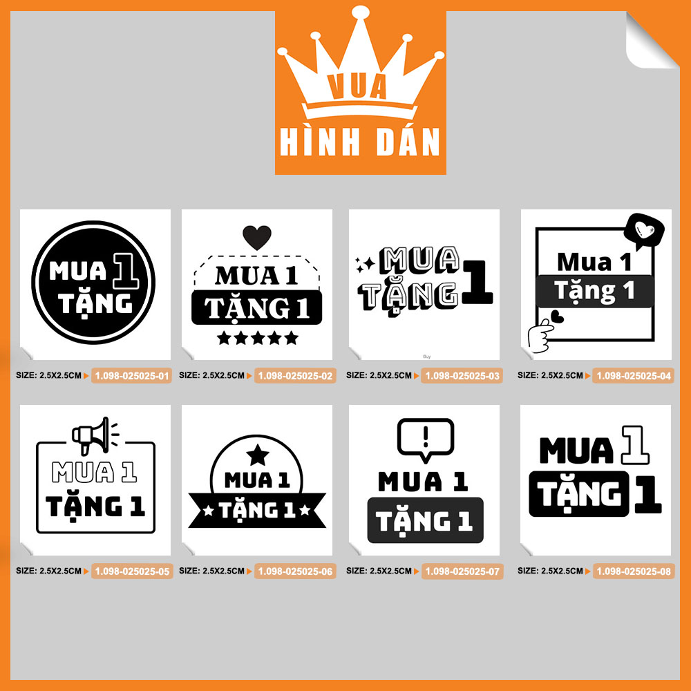 Set 100/200 tem dán mini MUA 1 TẶNG 1 (2.5x2.5cm) dán lên sản phẩm hoặc kiện hàng dành cho shop (1.098)