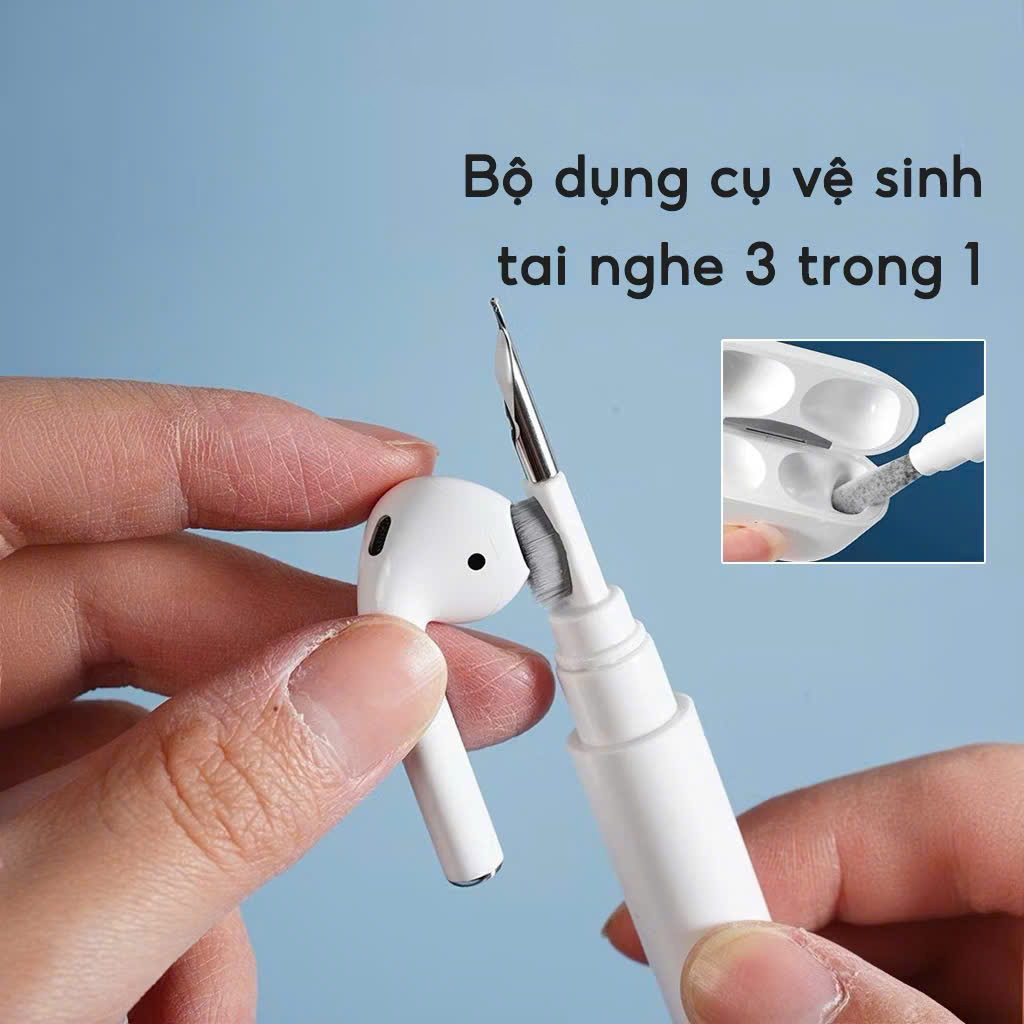 Bộ dụng cụ vệ sinh tai nghe 3 trong 1 làm sạch tai nghe, chân sạc điện thoại, laptop, máy tính, máy ảnh đa năng - Hàng chính hãng