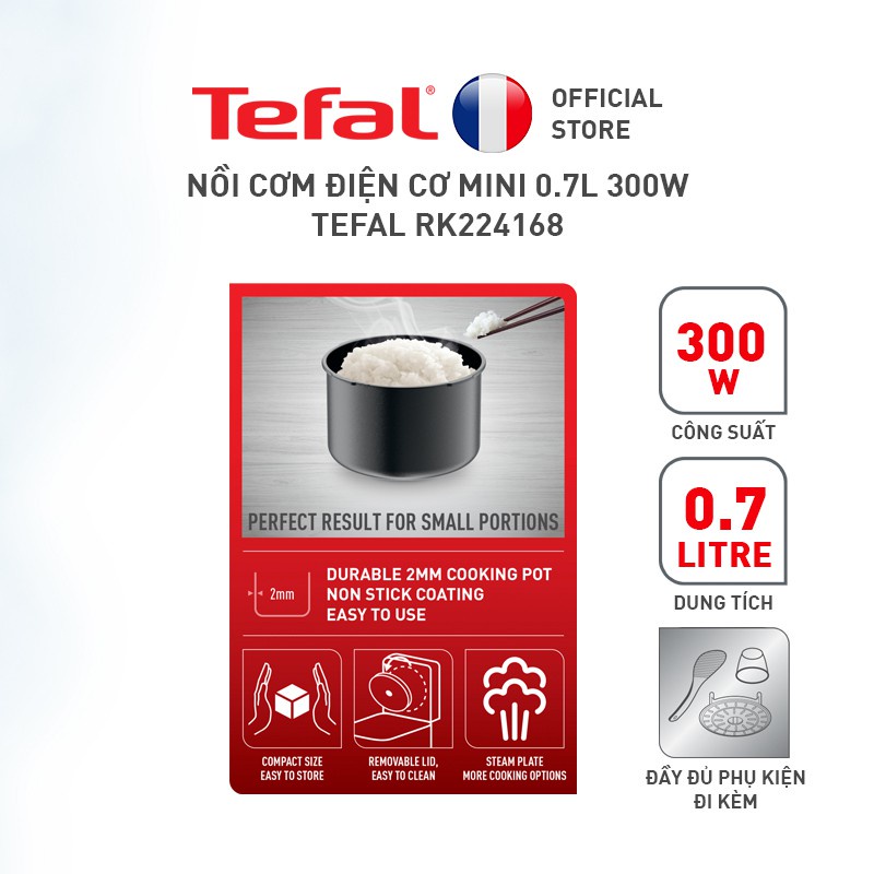 Nồi cơm điện cơ Tefal 0.7L - Thương hiệu Pháp - RK224168- Hàng chính hãng