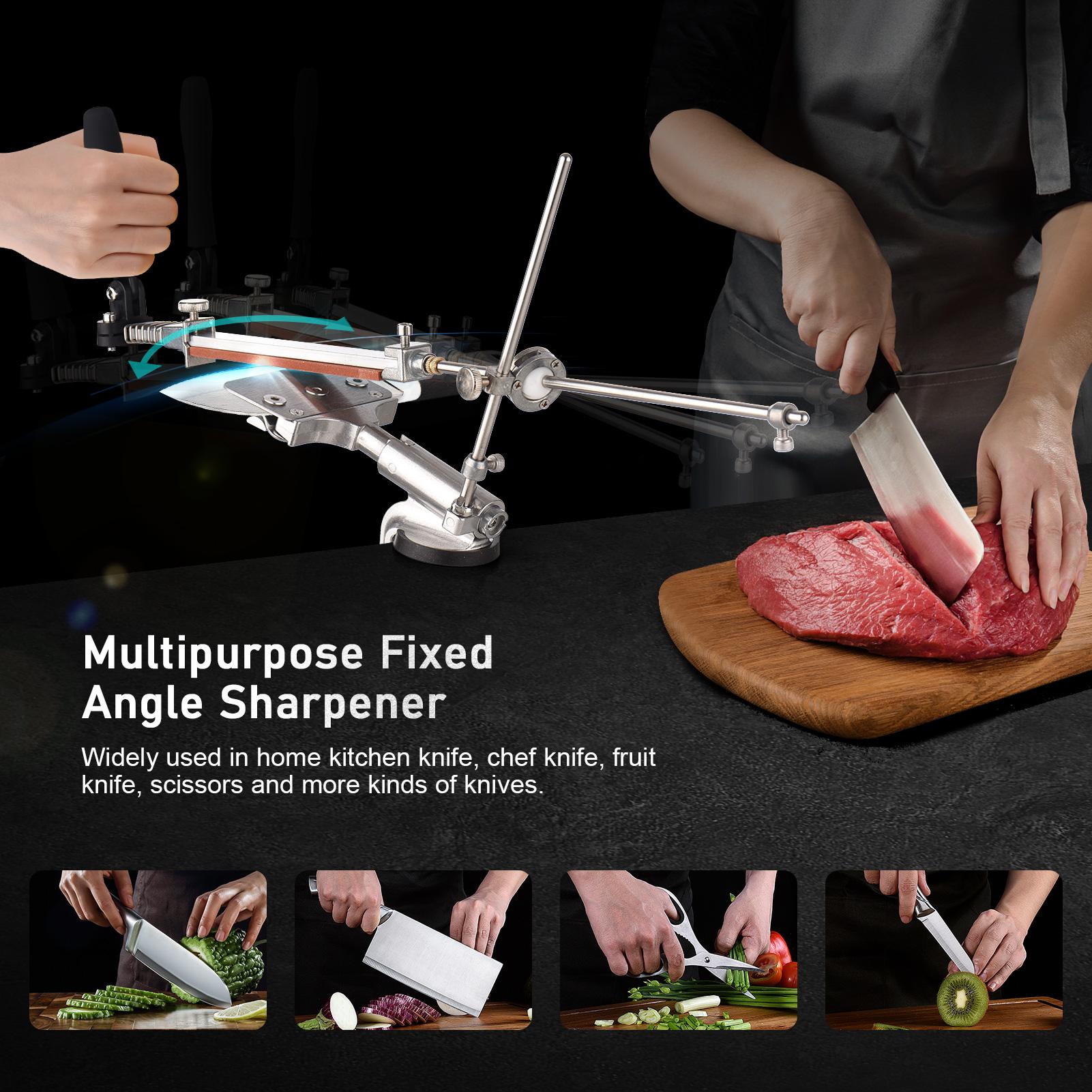 Knife Sharpener System with 4 Whetstones Desktop Clip-on Knife Sharpener Kit, 360-degree Rotation Fixed Angle Alloy Manual Knife Sharpener 180-degree Flipped Clip, Easy to Assemble and Store