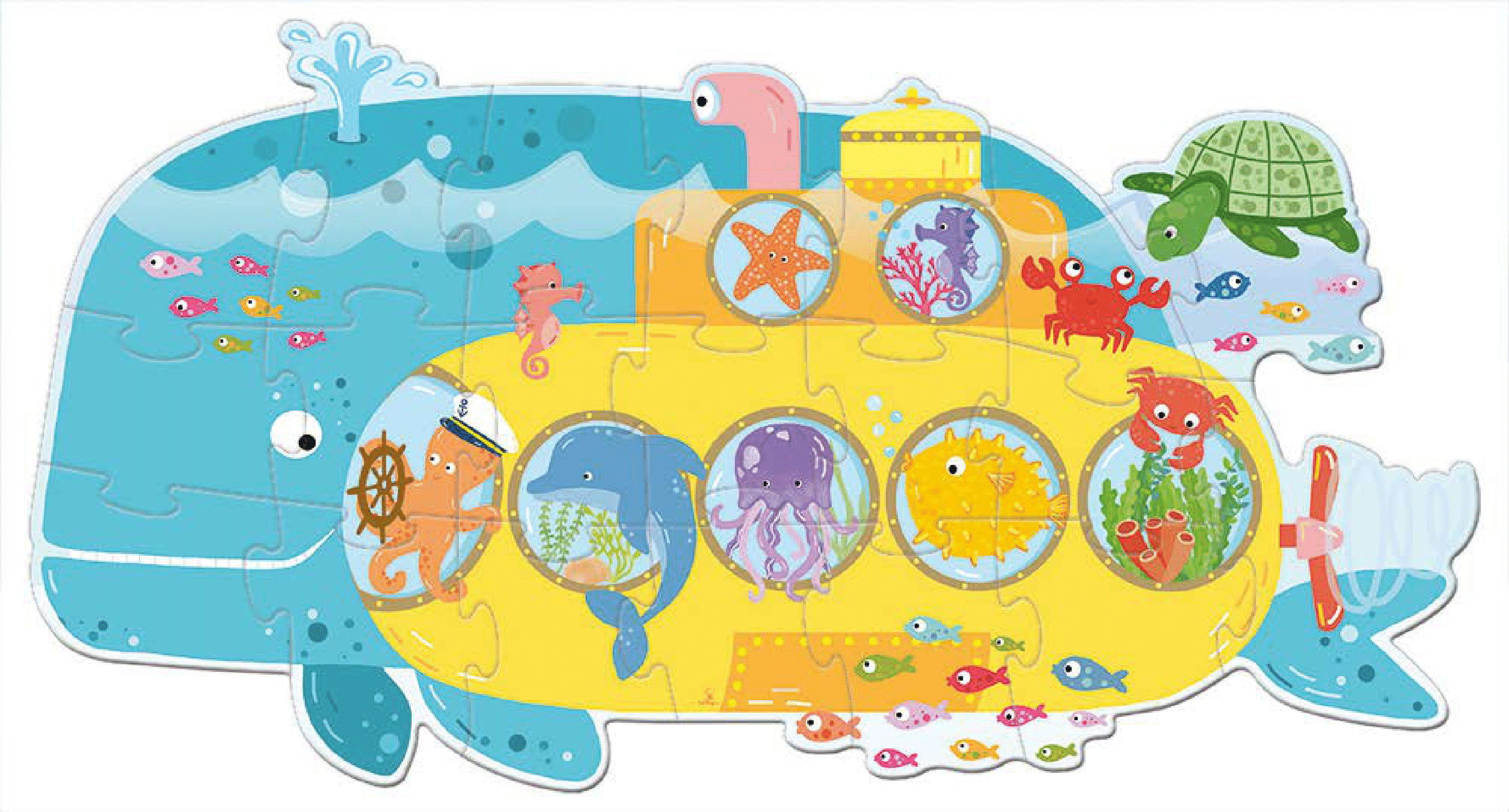 Vali xếp hình 20 miếng Động Vật Trên tàu ngầm hãng SASSI JUNIOR ANIMALS ON A SUBMARINE tặng kèm cuốn sách tiếng Anh