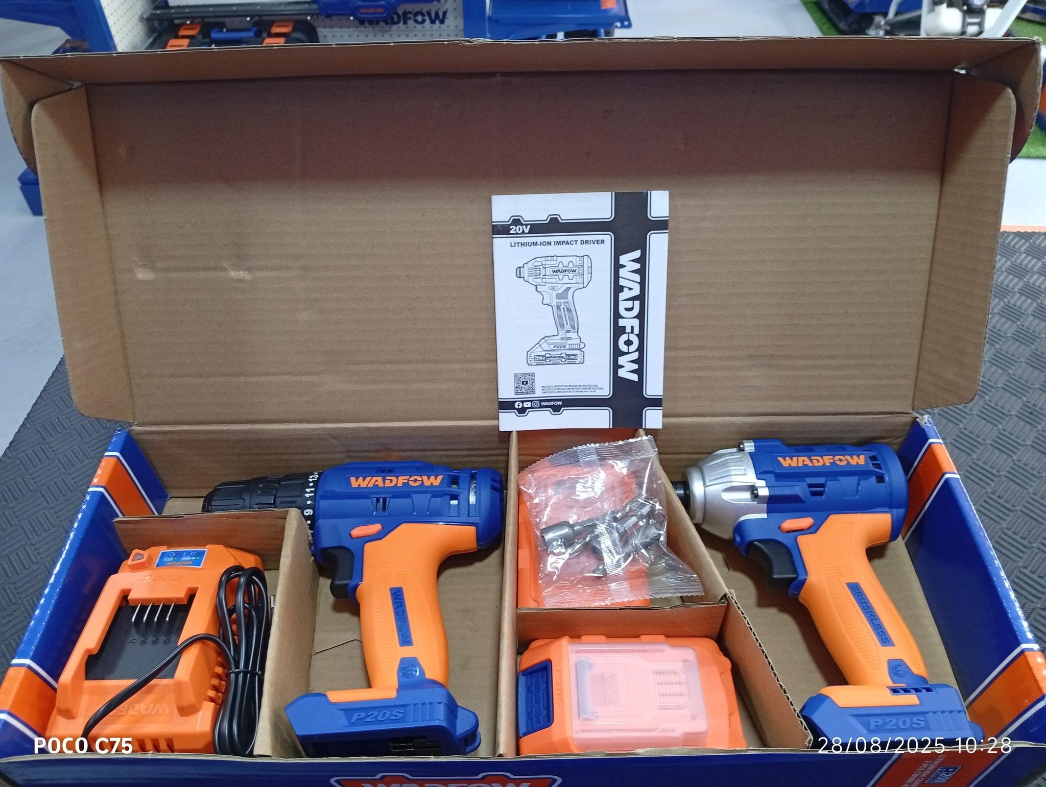 BỘ 2 COMBO MÁY KHOAN VÀ SIẾT VÍT DÙNG PIN 20V 170NM WADFOW WCK2016 - HÀNG CHÍNH HÃNG