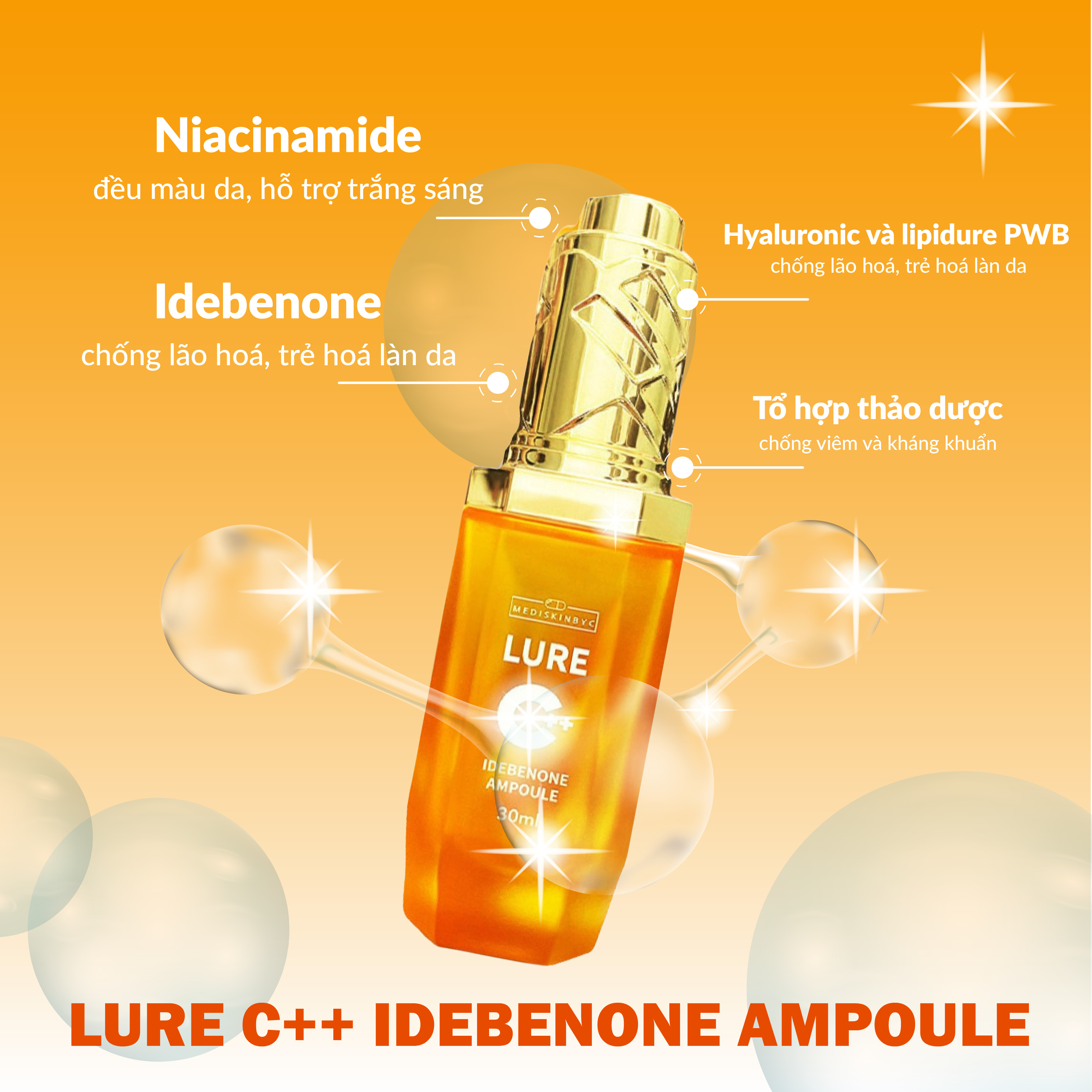 Siêu tinh chất dưỡng chuyên biệt chống lão hóa LURE C++ IDEBENONE AMPOULE 0,05% 30ml Từ MEDISKINBYC
