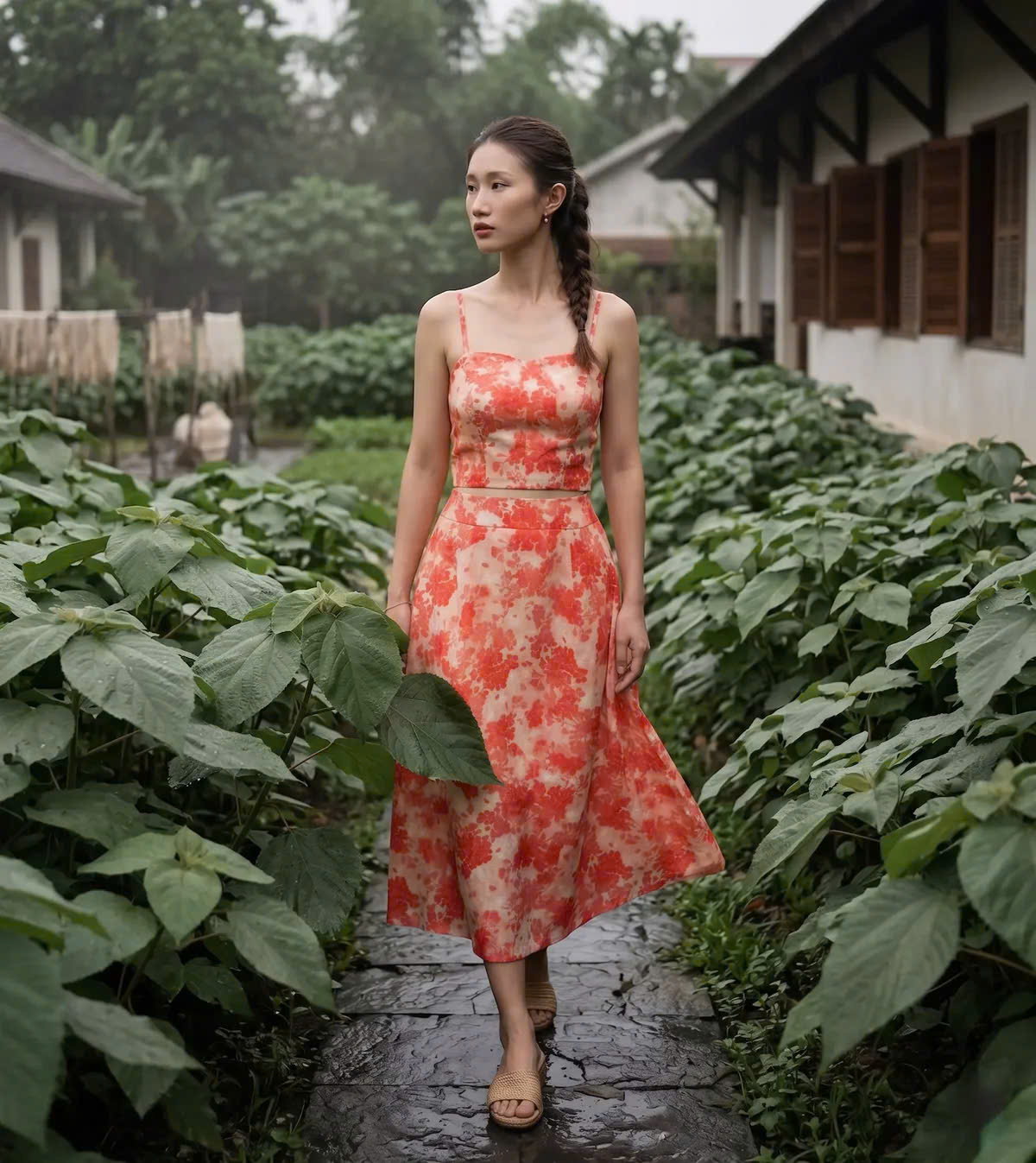 Áo Croptop Hai Dây Hoa Ramie Thanh Minh Top208 Thời trang Hity